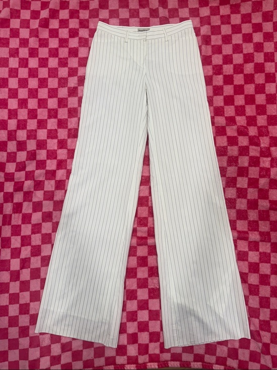 Emporio Armani Pants - Emporio Armani White Pinstripe Wide-Leg Trousers